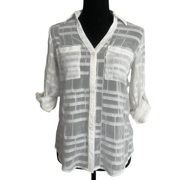 Express Portofino White Silk Button Down, Size XS - Picture 1 of 3